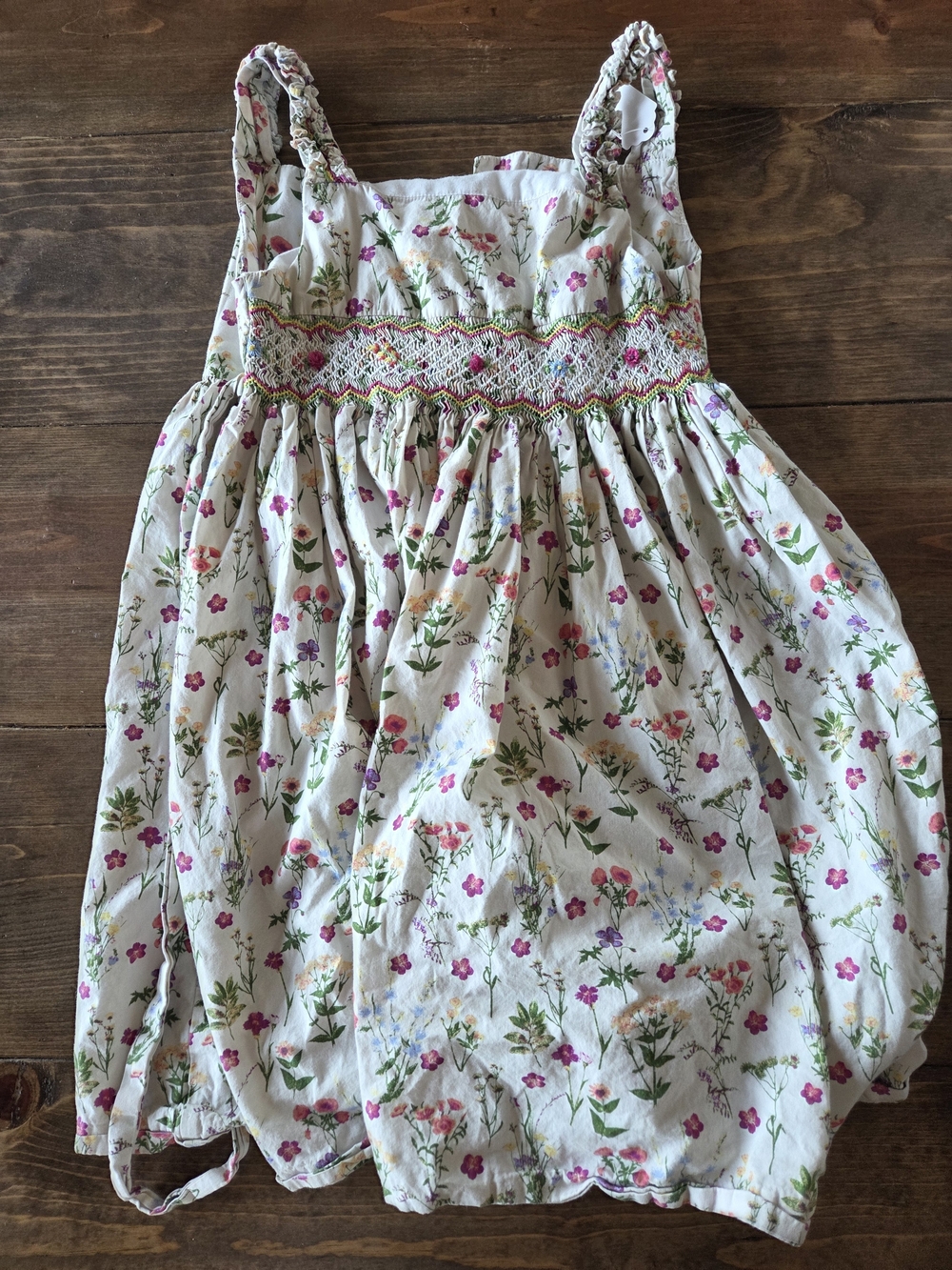 Edgehill Collection Cream Sundress with Pink & Green Floral Print